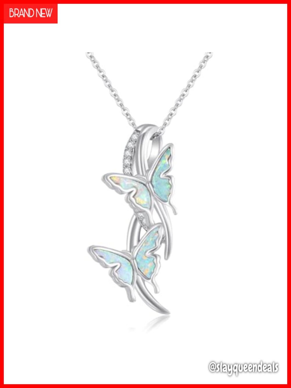 Sterling Silver Butterfly Infinity Necklace White Opal Adjustable 18-20"